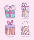 Happy birthday shopping bag and gift boxes surprise celebration party Royalty Free Stock Photo