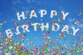 Happy birthday sign of clouds and air balloons Royalty Free Stock Photo