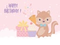 Happy Birthday Squirrel Gift Cupcake And Confetti Celebration Decoration Card