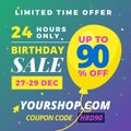 Happy Birthday Super Sale Banner. Online Shop Website Promotion