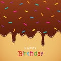 Happy birthday sweet melting chocolate icing with colorful sprinkles Royalty Free Stock Photo
