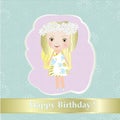 Happy birthday - sweet small fairy girl with flower illustration