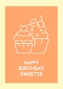 Happy Birthday sweetie postcard with linear glyph icon