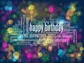 Colorful HAPPY BIRTHDAY card with translations into many languages