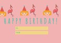 Happy birthday tag with girl and flamingo, birthday and gift giving concepts