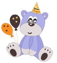 Happy birthday teddy bear with party hat and balloons Royalty Free Stock Photo