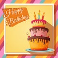 Happy birthday template card with cake and text