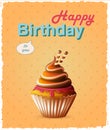 Happy birthday template card with cake and text