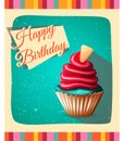 Happy birthday template card with cake and text