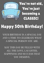 Happy 50 birthday text with car on grey background