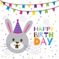 Happy birthday text with cute rabbit head Royalty Free Stock Photo