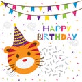 Happy birthday text with cute tiger head Royalty Free Stock Photo