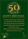 Happy 50 birthday text with pattern on green background