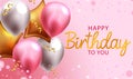 Happy birthday text vector background design. Birthday balloons party elements decoration in pink empty space