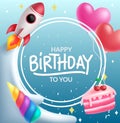Happy birthday text vector template design. Birthday greeting card for kids party celebration. Royalty Free Stock Photo