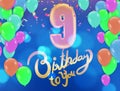 Happy birthday 9th years anniversary celebration design template party balloons design Royalty Free Stock Photo