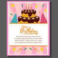 Happy birthday theme poster with cake tower in flat style Royalty Free Stock Photo