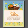 Happy birthday theme poster with candle cupcake Royalty Free Stock Photo
