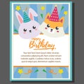 Happy birthday theme poster with fox and rabbit Royalty Free Stock Photo