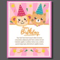 Happy birthday theme poster with monkey and cat Royalty Free Stock Photo