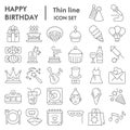 Happy birthday thin line icon set, Celebration collection, vector sketches, logo illustrations, web symbols, outline Royalty Free Stock Photo