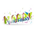 Happy birthday title with spiral ribbon isolated on a white background