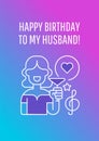 Happy birthday to my husband postcard with linear glyph icon