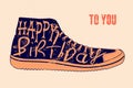 Happy Birthday! Typographical retro grunge Birthday Card. Vector illustration.