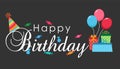 Happy birthday typography greeting card poster on black background cartoon vector