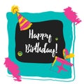 Happy Birthday typography in photo frame. Concept image poster for wall art prints, mock up, home interior card, t-shirt