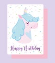 Happy birthday unicorn cartoon rainbow horn dotted background card Royalty Free Stock Photo