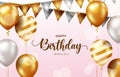 Happy birthday vector background design. Happy birthday greeting text with elegant balloons and pennants celebrating elements.