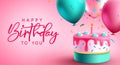 Happy birthday vector background design. Birthday text in pink space for message with party cake Royalty Free Stock Photo