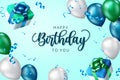 Happy birthday vector banner background. Happy birthday to you text with balloons and gifts party elements for birth day. Royalty Free Stock Photo