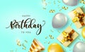 Happy birthday vector banner design. Happy birthday to you text with celebration elements like gifts, balloons and confetti. Royalty Free Stock Photo