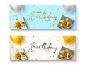 Happy birthday vector banner set. Happy birthday to you text greeting card collection with balloons, gifts and confetti. Royalty Free Stock Photo