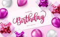 Happy birthday vector banner template. Happy birthday text in white board space with celebrating elements like balloons and gifts Royalty Free Stock Photo
