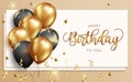 Happy birthday vector banner template. Happy birthday to you text in whiteboard space with balloons and confetti elements.