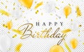 Happy birthday vector Celebration party banner Golden foil confetti and white and glitter gold balloons Royalty Free Stock Photo