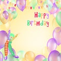 Happy Birthday vector design for greeting cards and poster with balloon, confetti