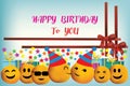 Happy birthday vector design with smile face Royalty Free Stock Photo