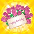 Happy birthday - vector greeting card with roses Royalty Free Stock Photo