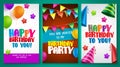 Happy birthday vector poster designs set with colorful elements