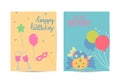 Happy Birthday Vector Set. Happy birthday greeting card. Balloons, Banners, Cupcakes, Cake, Celebration Royalty Free Stock Photo