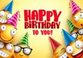 Happy birthday vector smileys greetings design with funny Royalty Free Stock Photo