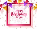 Happy Birthday Vector Template Design. Birthday Greeting Text In Red Frame Space