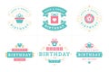 Happy birthday vintage festive label and badge set greeting card holiday design vector flat Royalty Free Stock Photo