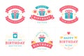 Happy birthday vintage label and badge set for greeting card emblem design vector flat Royalty Free Stock Photo