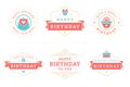 Happy birthday vintage ornate emblem and badge set for greeting card design vector flat Royalty Free Stock Photo