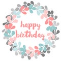 Happy birthday watercolor laurel vector wreath on white background